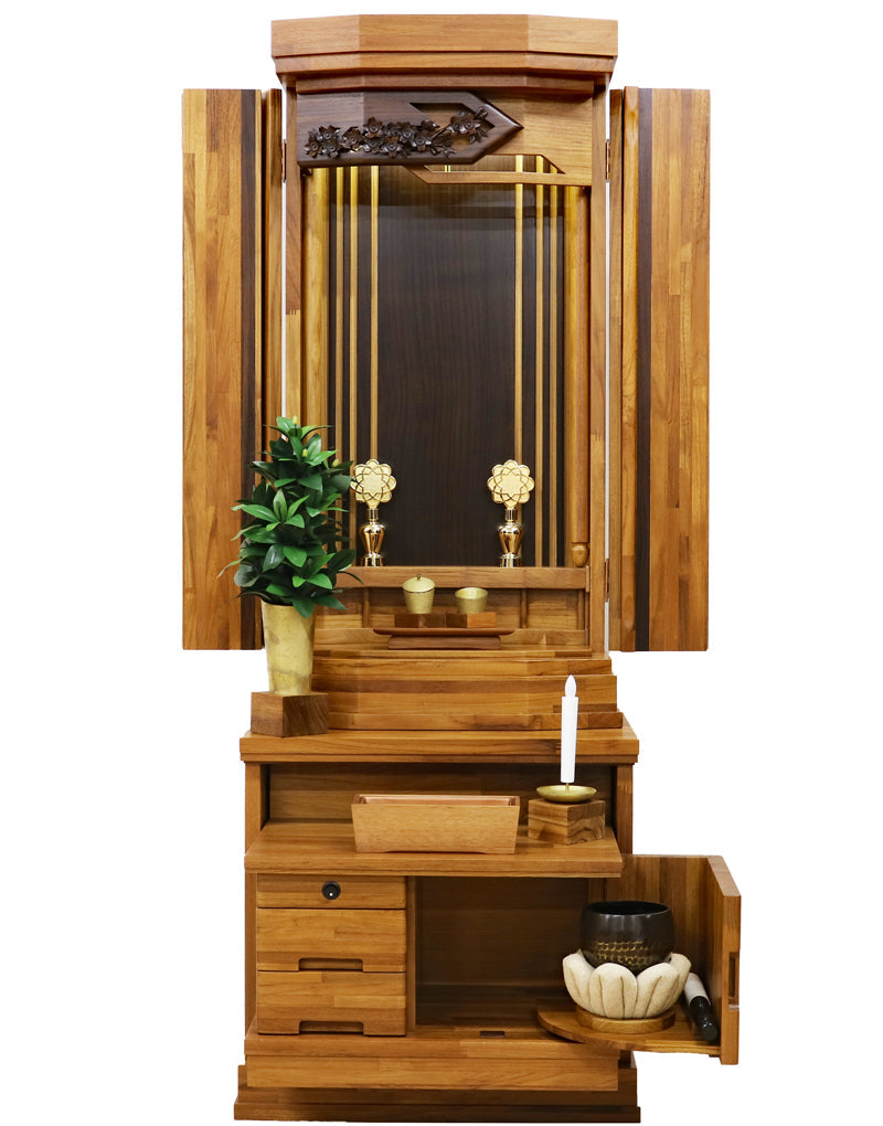 創価学会 家具調 中古仏壇 1283 チーク無垢 花包み:桜梅桃李.comから発売!